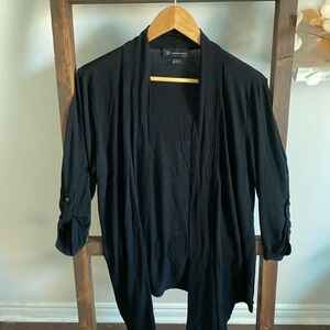 INC International Concepts Black Open-Front Draped Cardigan